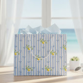 French Country Lemon – Blue Stripe Bow Pattern Groot Cadeauzakje