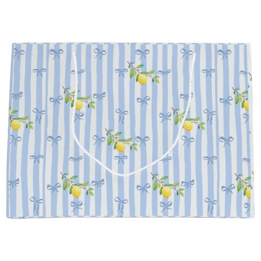 French Country Lemon – Blue Stripe Bow Pattern Groot Cadeauzakje (Voorkant)