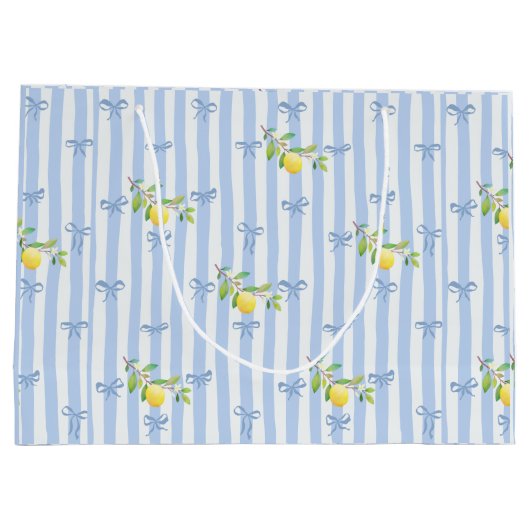 French Country Lemon – Blue Stripe Bow Pattern Groot Cadeauzakje (Achterkant)