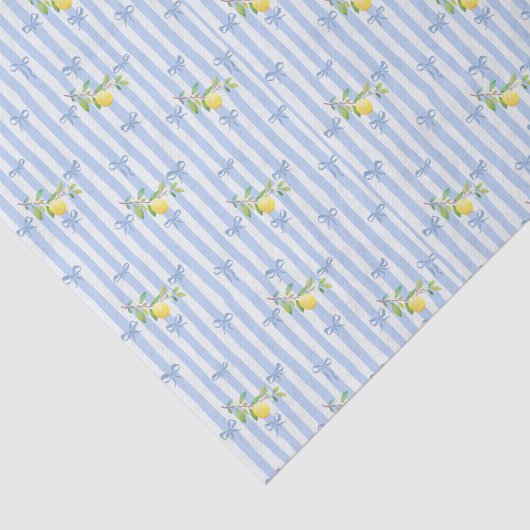 French Country Lemon – Blue Stripe Bow Pattern Tissuepapier (Detail)