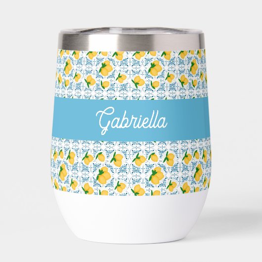 French Country Lemon Blue Tile Monogram (Achterkant)