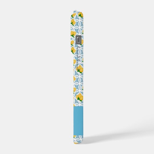 French Country Lemon Blue Tile Monogram iPhone Hoesje (Linkerkant)