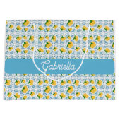 French Country Lemon Blue Tile Monogram Name Groot Cadeauzakje (Voorkant)
