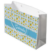 French Country Lemon Blue Tile Monogram Name Groot Cadeauzakje (Achterkant Gekanteld)