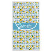 French Country Lemon Blue Tile Monogram Name Klein Cadeauzakje (Achterkant)