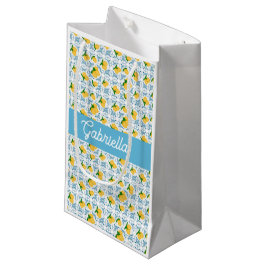 French Country Lemon Blue Tile Monogram Name Klein Cadeauzakje