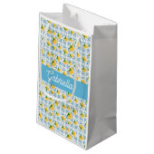 French Country Lemon Blue Tile Monogram Name Klein Cadeauzakje (Achterkant Gekanteld)