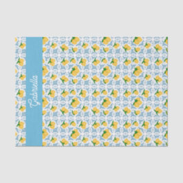 French Country Lemon Blue Tile Monogram Tissuepapier
