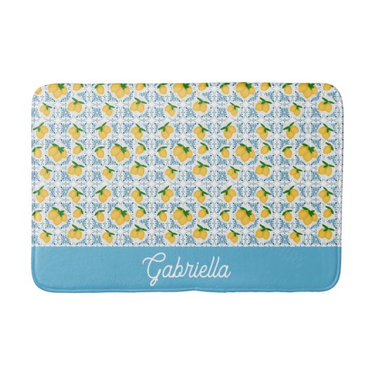 French Country Lemon Blue Tile Pattern Badmat (Voorkant)