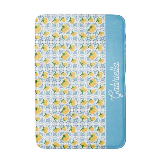 French Country Lemon Blue Tile Pattern Badmat (Voorkant Verticaal)