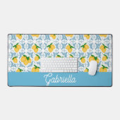 French Country Lemon Blue Tile Pattern Bureaumat (Keyboard & Muis)