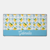 French Country Lemon Blue Tile Pattern Bureaumat (Voorkant)