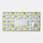 French Country Lemon Blue Tile Pattern Bureaumat (Keyboard & Muis)