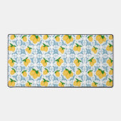 French Country Lemon Blue Tile Pattern Bureaumat (Voorkant)