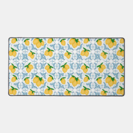 French Country Lemon Blue Tile Pattern Bureaumat