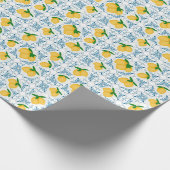 French Country Lemon Blue Tile Pattern Cadeaupapier (Hoek)