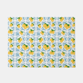 French Country Lemon Blue Tile Pattern Deurmat