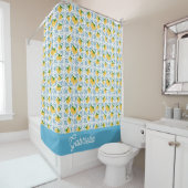 French Country Lemon Blue Tile Pattern Douchegordijn (In situ)