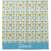 French Country Lemon Blue Tile Pattern Douchegordijn (Voorkant)