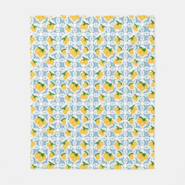 French Country Lemon Blue Tile Pattern Fleece Deken