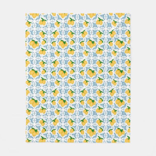 French Country Lemon Blue Tile Pattern Fleece Deken (Voorkant)