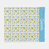 French Country Lemon Blue Tile Pattern Fleece Deken (Voorkant (Horizontaal))
