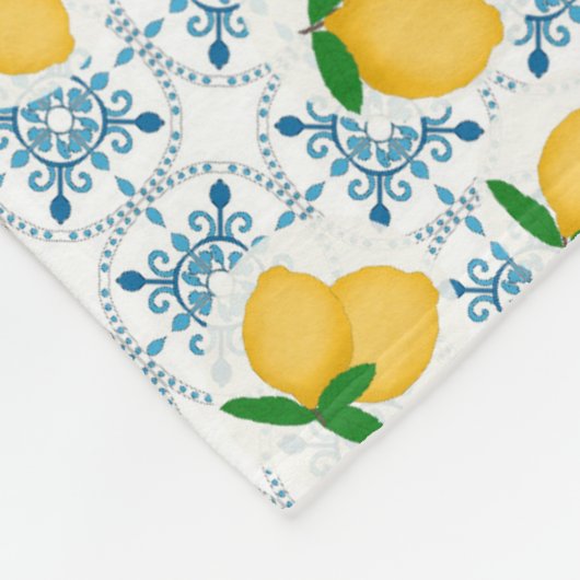 French Country Lemon Blue Tile Pattern Fleece Deken (Hoek)