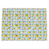French Country Lemon Blue Tile Pattern Groot Cadeauzakje (Voorkant)