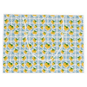 French Country Lemon Blue Tile Pattern Groot Cadeauzakje (Achterkant)