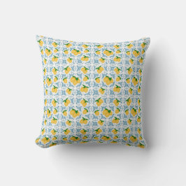 French Country Lemon Blue Tile Pattern Kussen