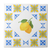 French Country Lemon Blue Tile Pattern Tegeltje (Voorkant)