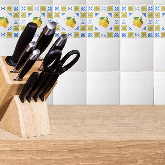 French Country Lemon Blue Tile Pattern Tegeltje