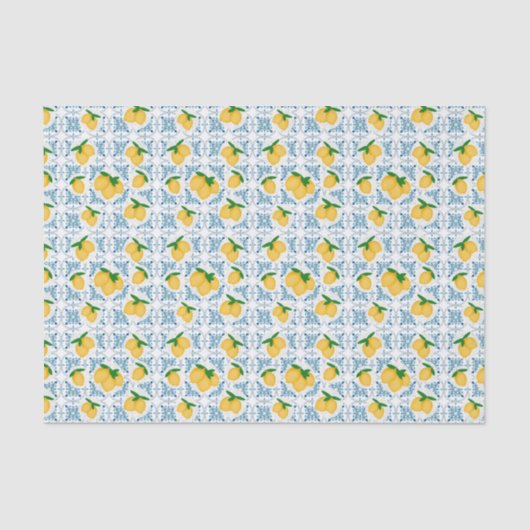 French Country Lemon Blue Tile Pattern Tissuepapier (Voorkant)
