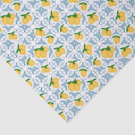 French Country Lemon Blue Tile Pattern Tissuepapier (Detail)