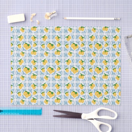 French Country Lemon Blue Tile Pattern Tissuepapier (Craft)