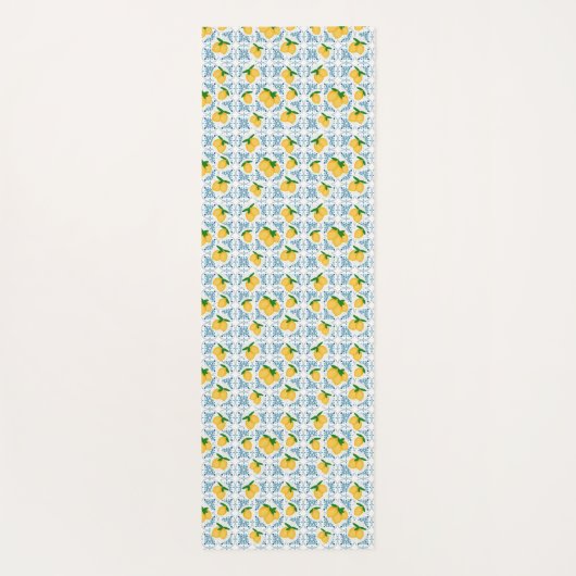 French Country Lemon Blue Tile Pattern Yogamat (Achterkant)