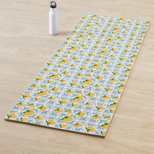 French Country Lemon Blue Tile Pattern Yogamat (In situ)