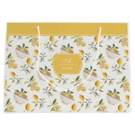 French Country Lemon Pattern Monogram Gift Bag Groot Cadeauzakje