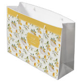 French Country Lemon Pattern Monogram Gift Bag Groot Cadeauzakje (Achterkant Gekanteld)