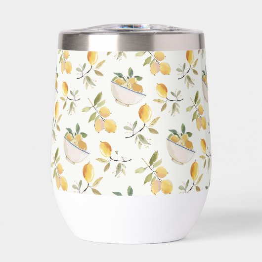 French Country Lemon Pattern Thermal Wine Tumbler (Voorkant)