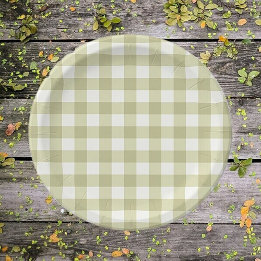 French Country Meadow Gingham - salie groen plaid. Papieren Bordje