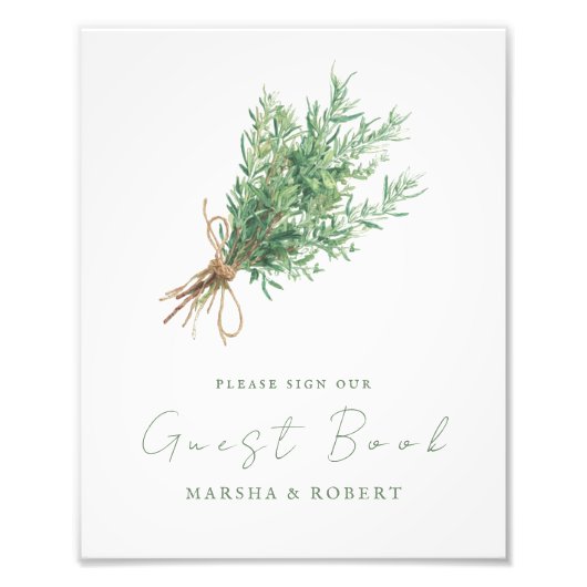 French Country Rosemary Wedding Guest Book Sign Foto Afdruk (Voorkant)
