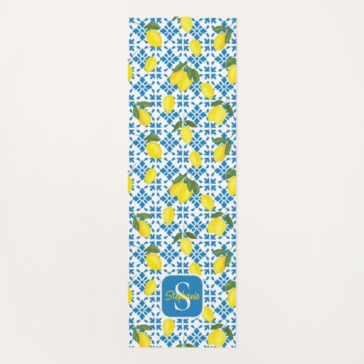 French Country Tile Lemons Pattern Name Monogram Yogamat (Voorkant)