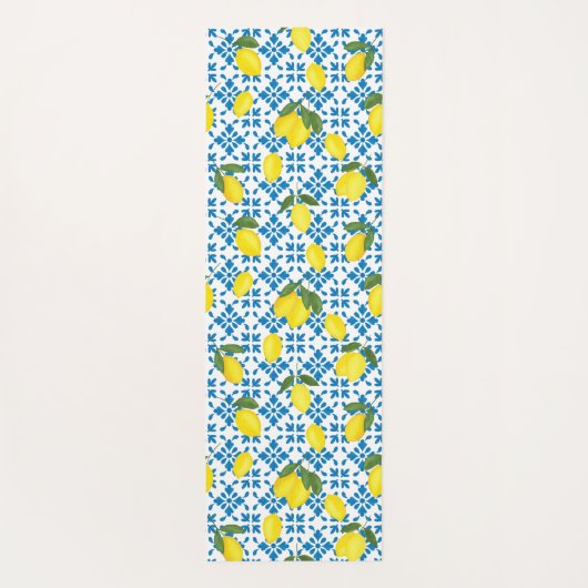 French Country Tile Lemons Pattern Name Monogram Yogamat (Achterkant)