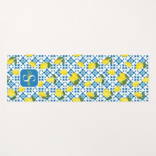 French Country Tile Lemons Pattern Name Monogram Yogamat (Voorkant (horizontaal))