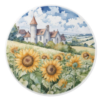 French Countryside With Sunflowers Keramische Knop