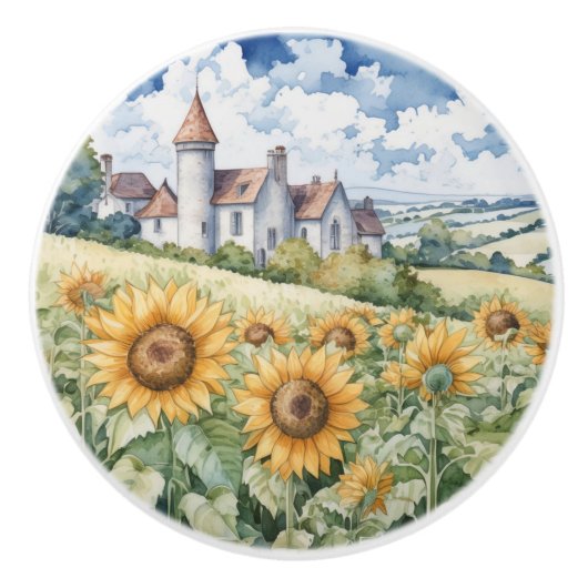 French Countryside With Sunflowers Keramische Knop (Voorkant)