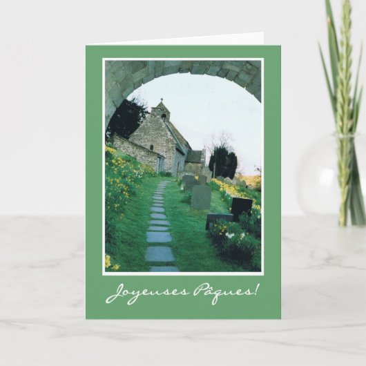French Easter Card with Quaint Old Church Feestdagen Kaart (Voorkant)