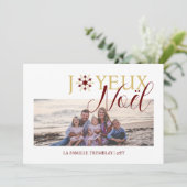 French Exquisite Snowflake Joyeux Noël Quote Photo Feestdagenkaart (Staand voorkant)