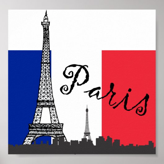 French Flag and the Eiffel Tower Poster (Voorkant)